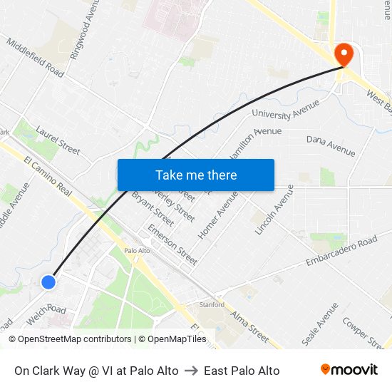 On Clark Way @ VI at Palo Alto to East Palo Alto map