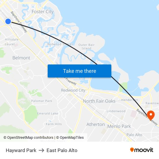 Hayward Park to East Palo Alto map