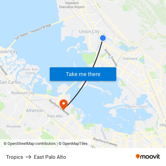 Tropics to East Palo Alto map