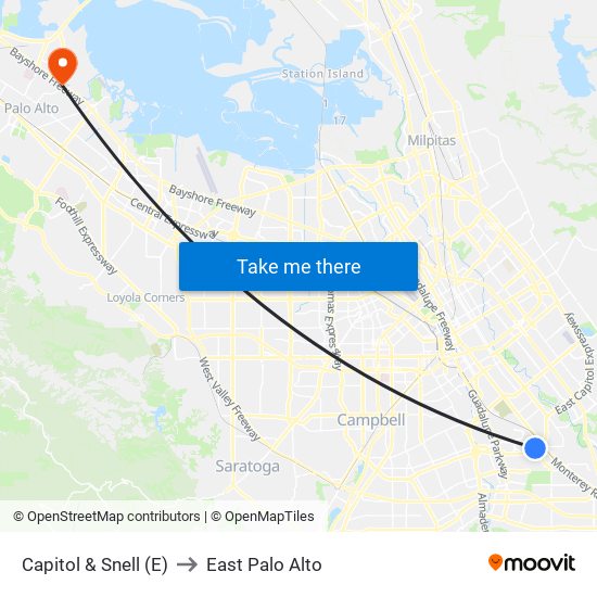 Capitol & Snell (E) to East Palo Alto map