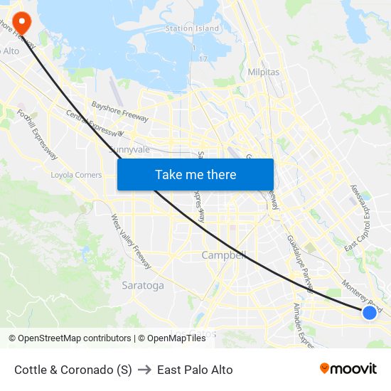 Cottle & Coronado (S) to East Palo Alto map