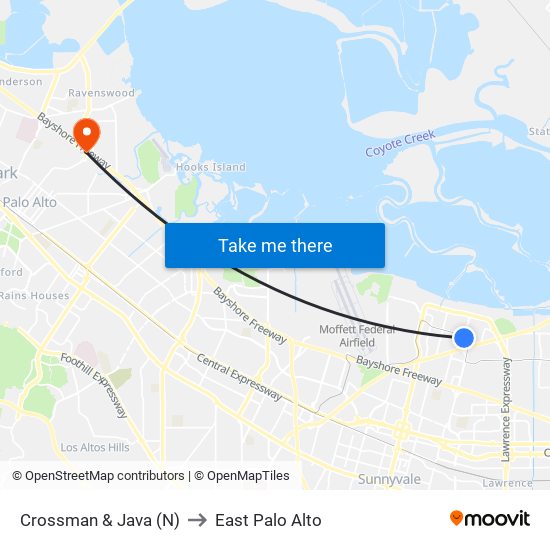 Crossman & Java (N) to East Palo Alto map