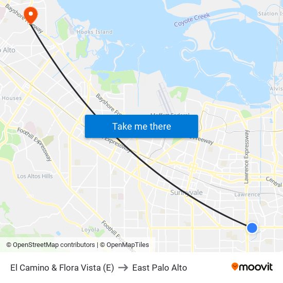 El Camino & Flora Vista (E) to East Palo Alto map