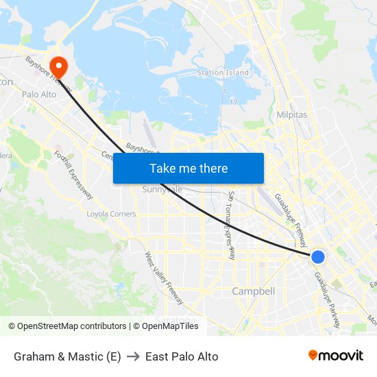 Graham & Mastic (E) to East Palo Alto map