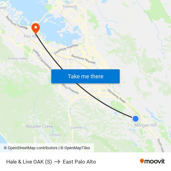 Hale & Live OAK (S) to East Palo Alto map