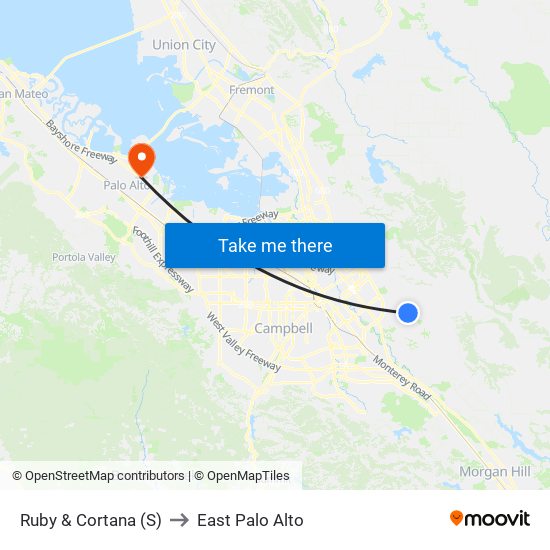 Ruby & Cortana (S) to East Palo Alto map