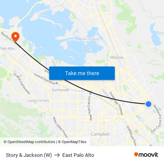 Story & Jackson (W) to East Palo Alto map