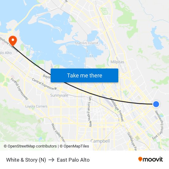 White & Story (N) to East Palo Alto map