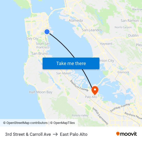 3rd Street & Carroll Ave to East Palo Alto map