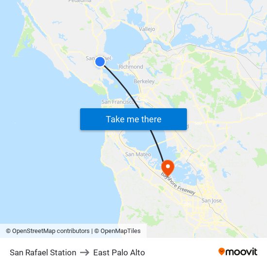 San Rafael Station to East Palo Alto map