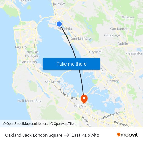 Oakland Jack London Square to East Palo Alto map