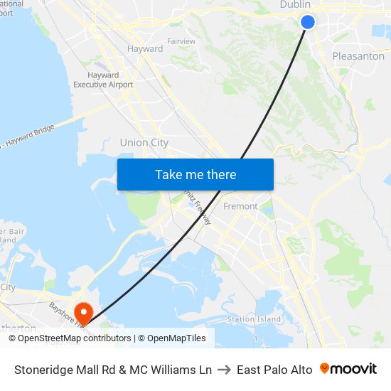 Stoneridge Mall Rd & MC Williams Ln to East Palo Alto map