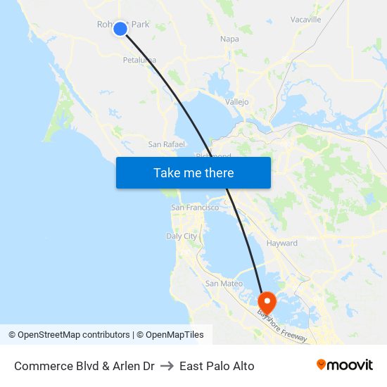 Commerce Blvd & Arlen Dr to East Palo Alto map