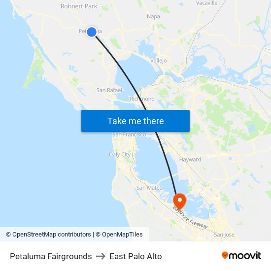 Petaluma Fairgrounds to East Palo Alto map