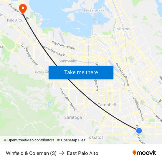 Winfield & Coleman (S) to East Palo Alto map