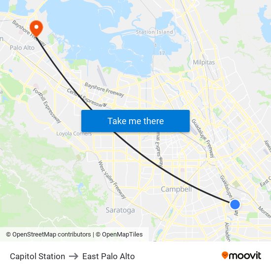 Capitol Station to East Palo Alto map