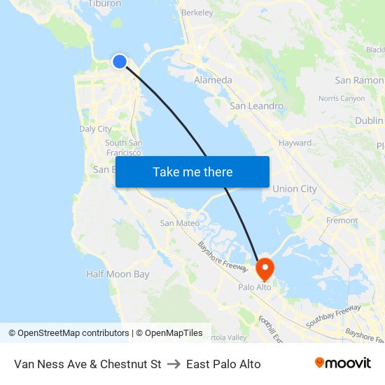 Van Ness Ave & Chestnut St to East Palo Alto map