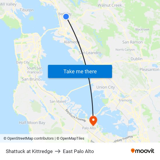 Shattuck at Kittredge to East Palo Alto map