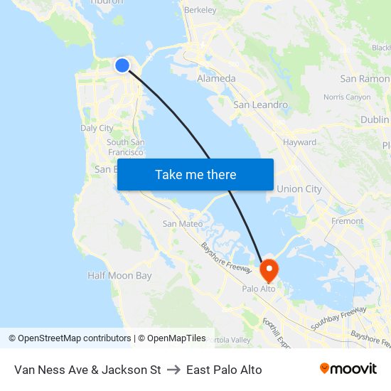 Van Ness Ave & Jackson St to East Palo Alto map