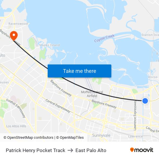 Patrick Henry Pocket Track to East Palo Alto map