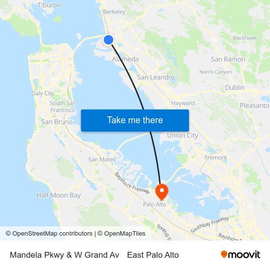 Mandela Pkwy & W Grand Av to East Palo Alto map