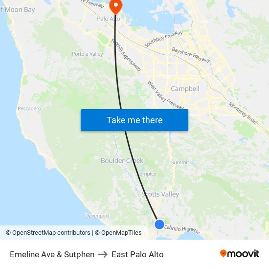 Emeline Ave & Sutphen to East Palo Alto map