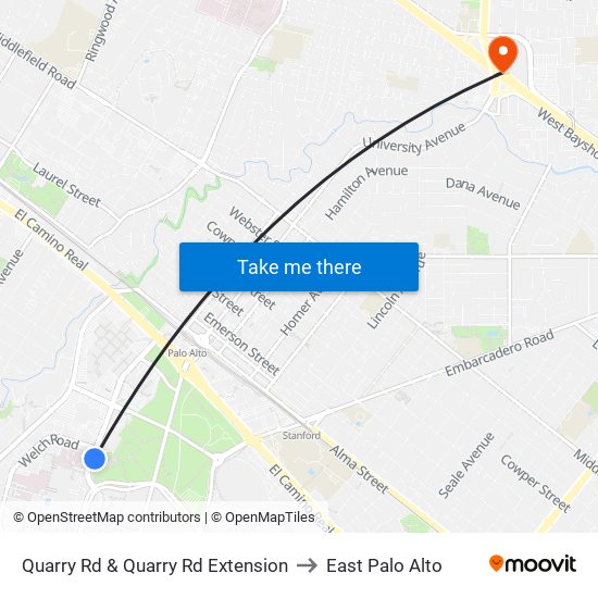 Quarry Rd & Quarry Rd Extension to East Palo Alto map