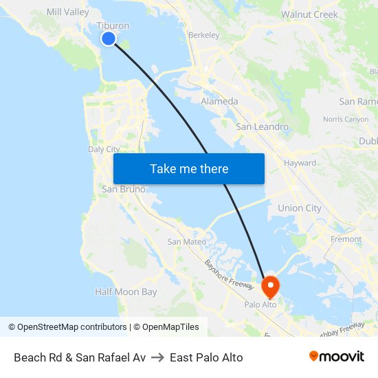 Beach Rd & San Rafael Av to East Palo Alto map