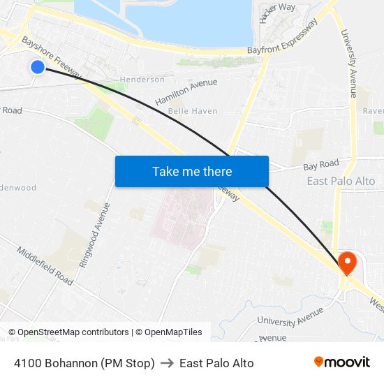 4100 Bohannon (PM Stop) to East Palo Alto map