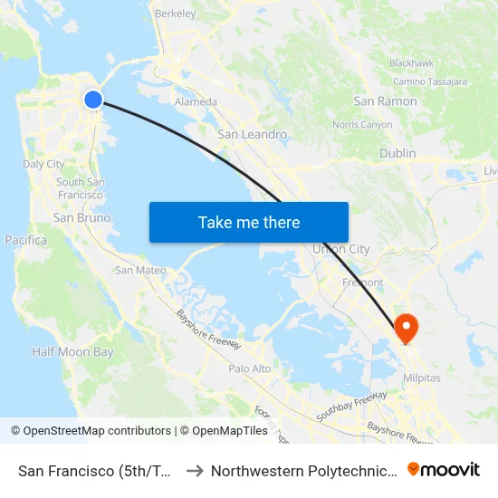 San Francisco (5th/Townsend) to Northwestern Polytechnic University map