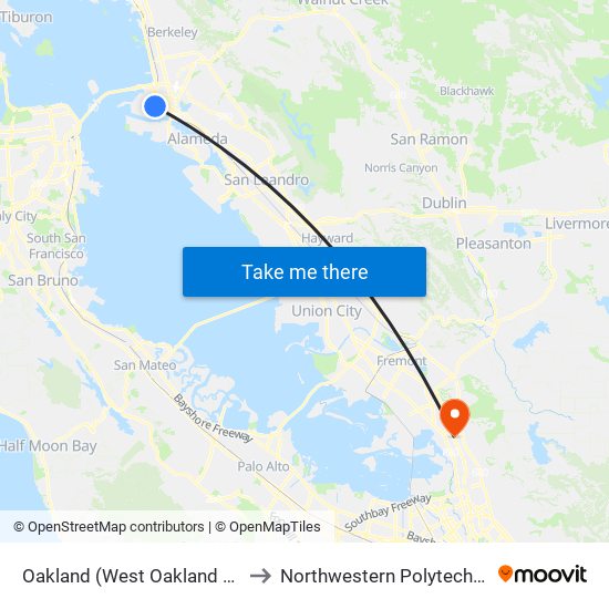 Oakland (West Oakland BART Station) to Northwestern Polytechnic University map