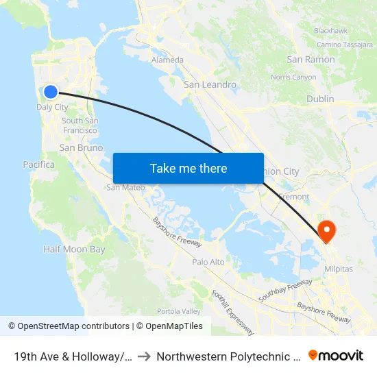 19th Ave & Holloway/Sf State to Northwestern Polytechnic University map
