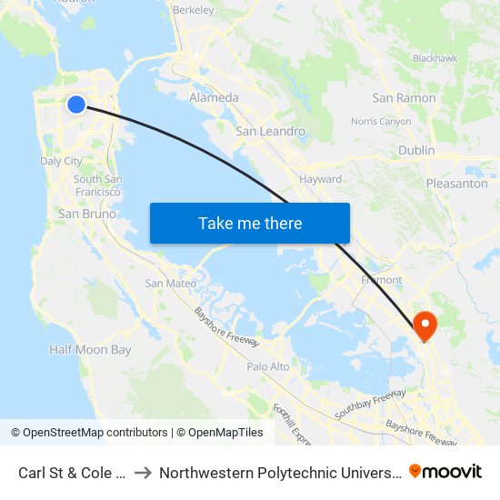 Carl St & Cole St to Northwestern Polytechnic University map