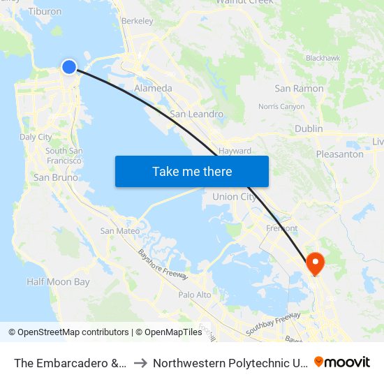 The Embarcadero & Bay St to Northwestern Polytechnic University map