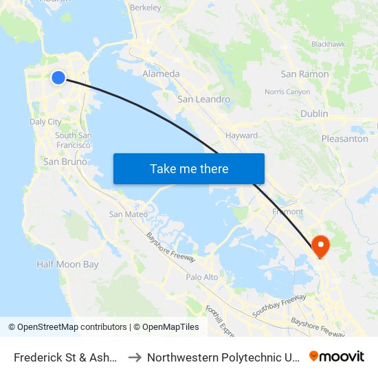 Frederick St & Ashbury St to Northwestern Polytechnic University map