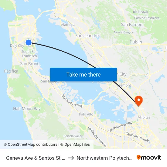 Geneva Ave & Santos St / Cow Palace to Northwestern Polytechnic University map