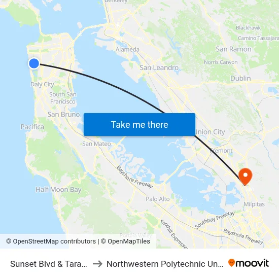 Sunset Blvd & Taraval St to Northwestern Polytechnic University map