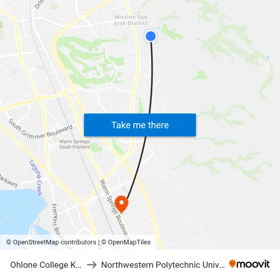 Ohlone College Key C to Northwestern Polytechnic University map