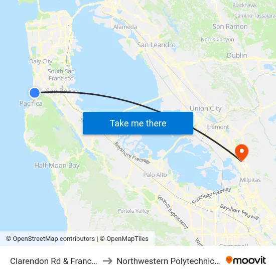 Clarendon Rd & Francisco Blvd to Northwestern Polytechnic University map