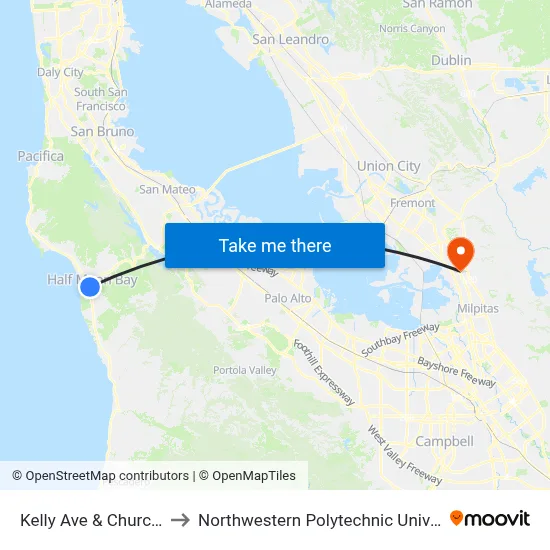 Kelly Ave & Church St to Northwestern Polytechnic University map