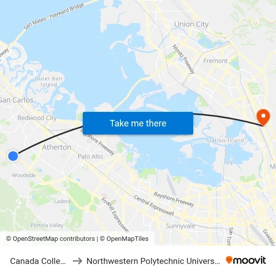 Canada College to Northwestern Polytechnic University map