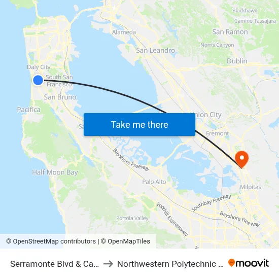 Serramonte Blvd & Callan Blvd to Northwestern Polytechnic University map