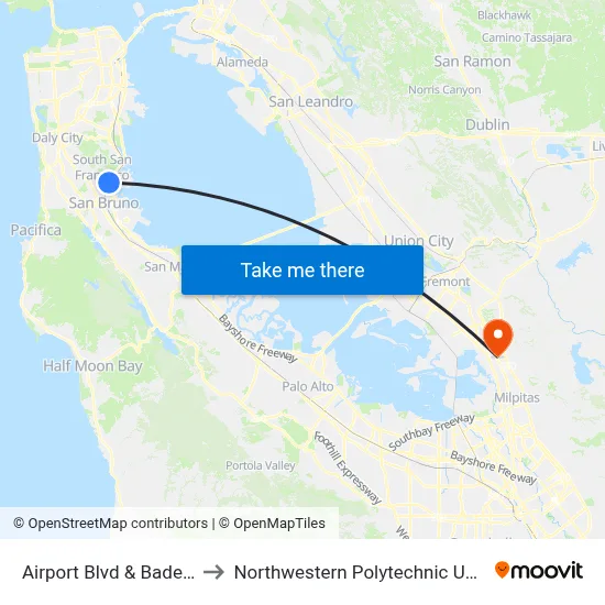 Airport Blvd & Baden Ave to Northwestern Polytechnic University map