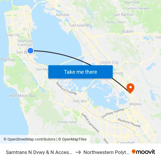 Samtrans N Dvwy & N Access Rd-Safe Harbor Shelter to Northwestern Polytechnic University map
