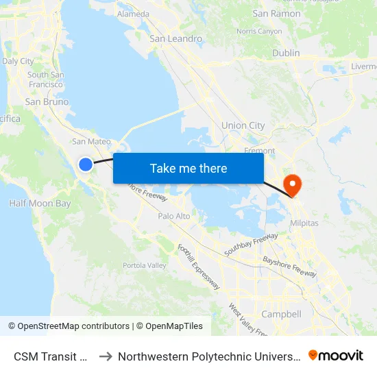 CSM Transit Ctr to Northwestern Polytechnic University map