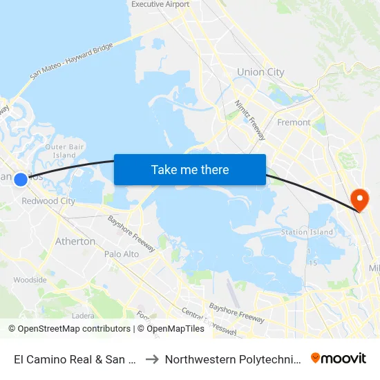 El Camino Real & San Carlos Ave to Northwestern Polytechnic University map