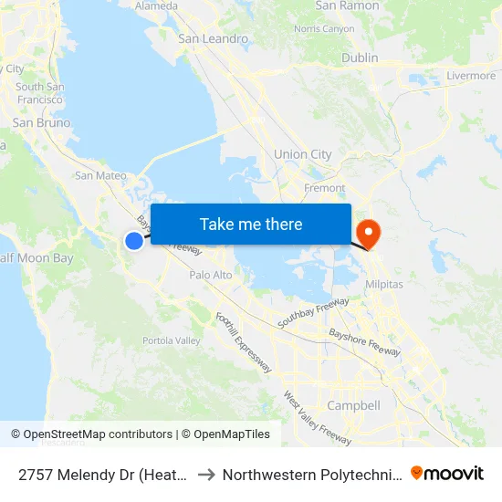 2757 Melendy Dr (Heather School) to Northwestern Polytechnic University map