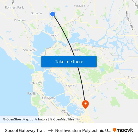 Soscol Gateway Transit Ctr to Northwestern Polytechnic University map