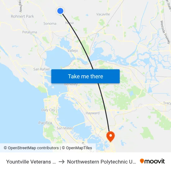 Yountville Veterans Home to Northwestern Polytechnic University map