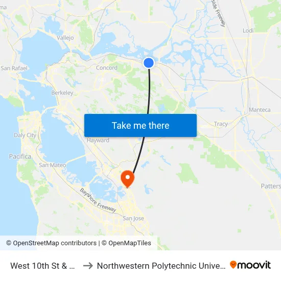 West 10th St & B St to Northwestern Polytechnic University map